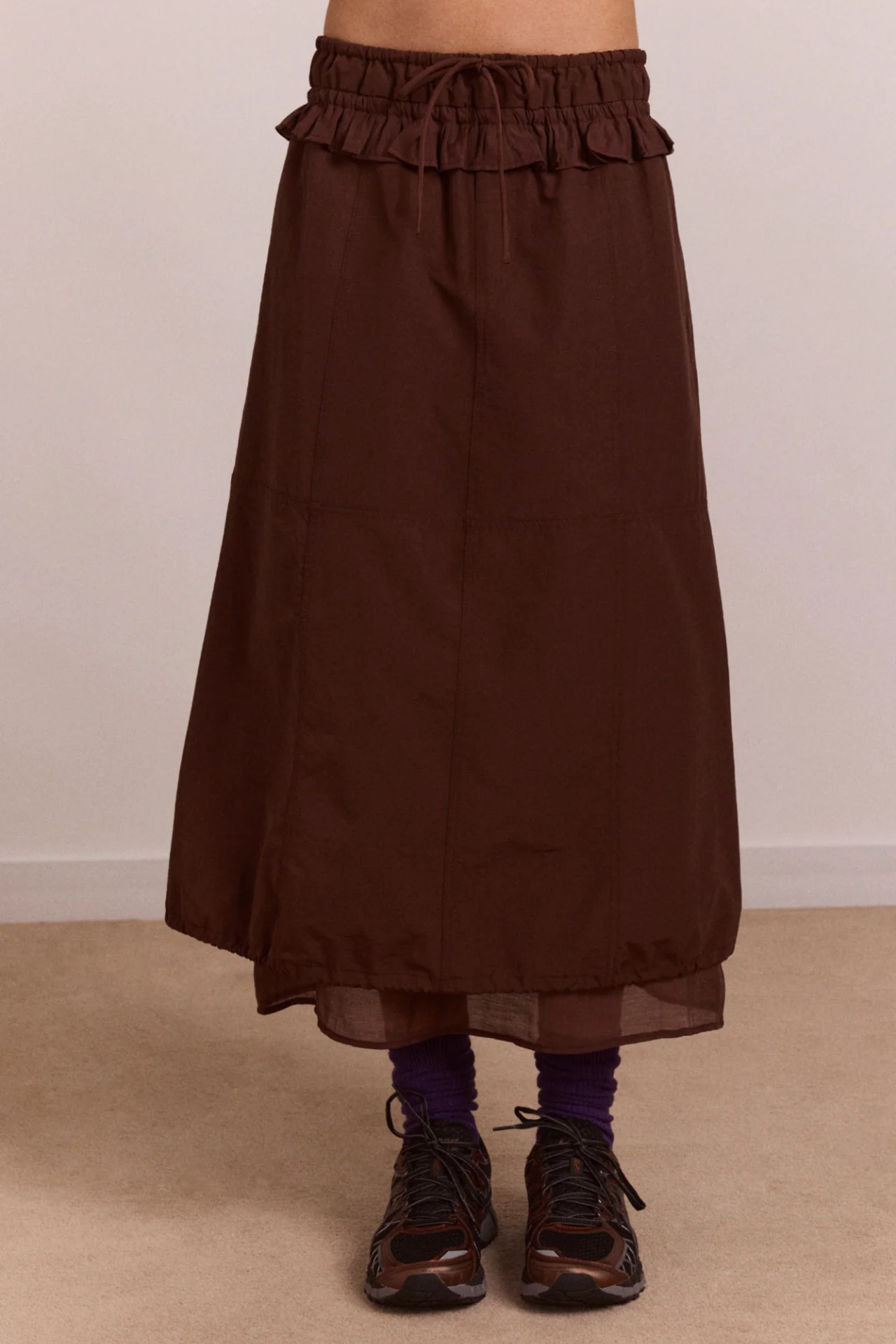 Amber Double Layer Midi Skirt - Choc