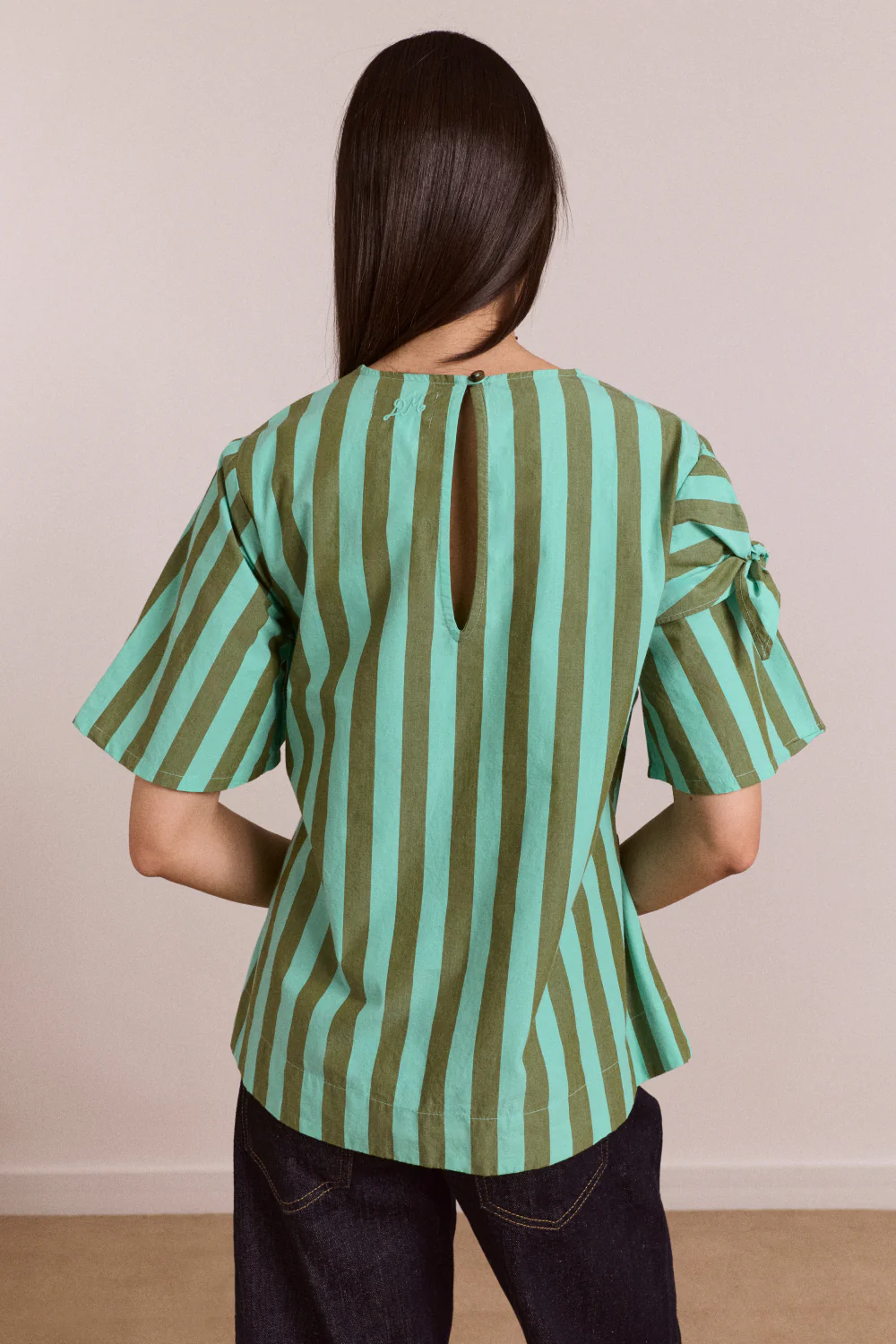 1313-estelle-t-shirt-blouse-aqua-olive-stripe-2.webp Estelle T-Shirt Blouse - Aqua Olive Stripe