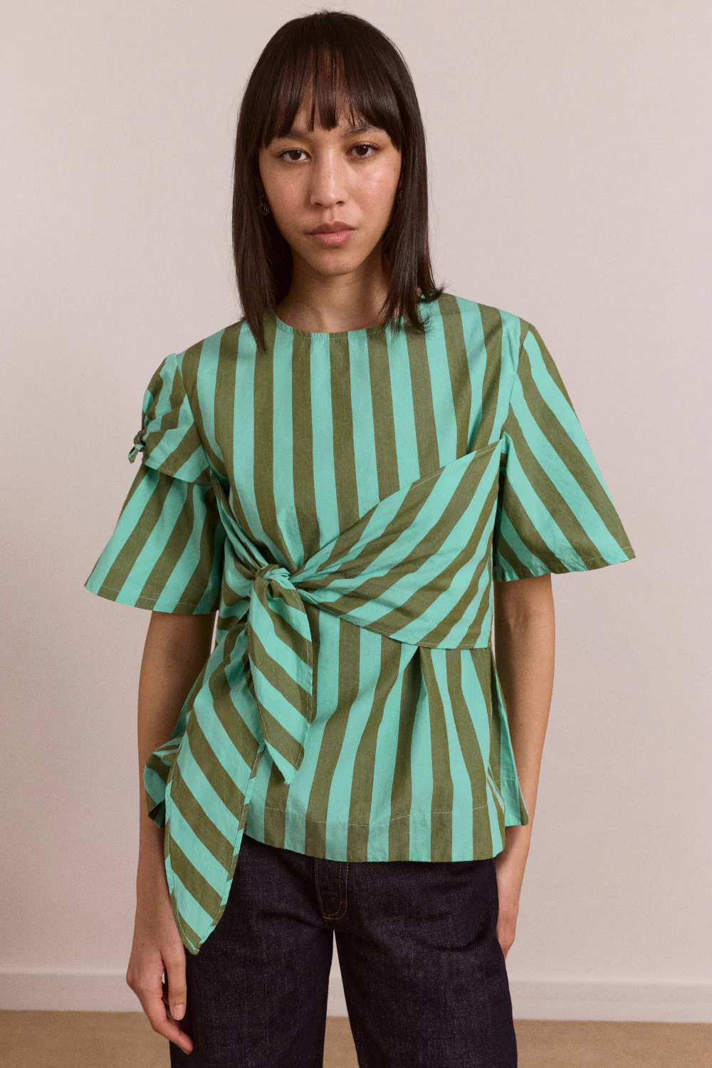1313-estelle-t-shirt-blouse-aqua-olive-stripe-3.webp Estelle T-Shirt Blouse - Aqua Olive Stripe