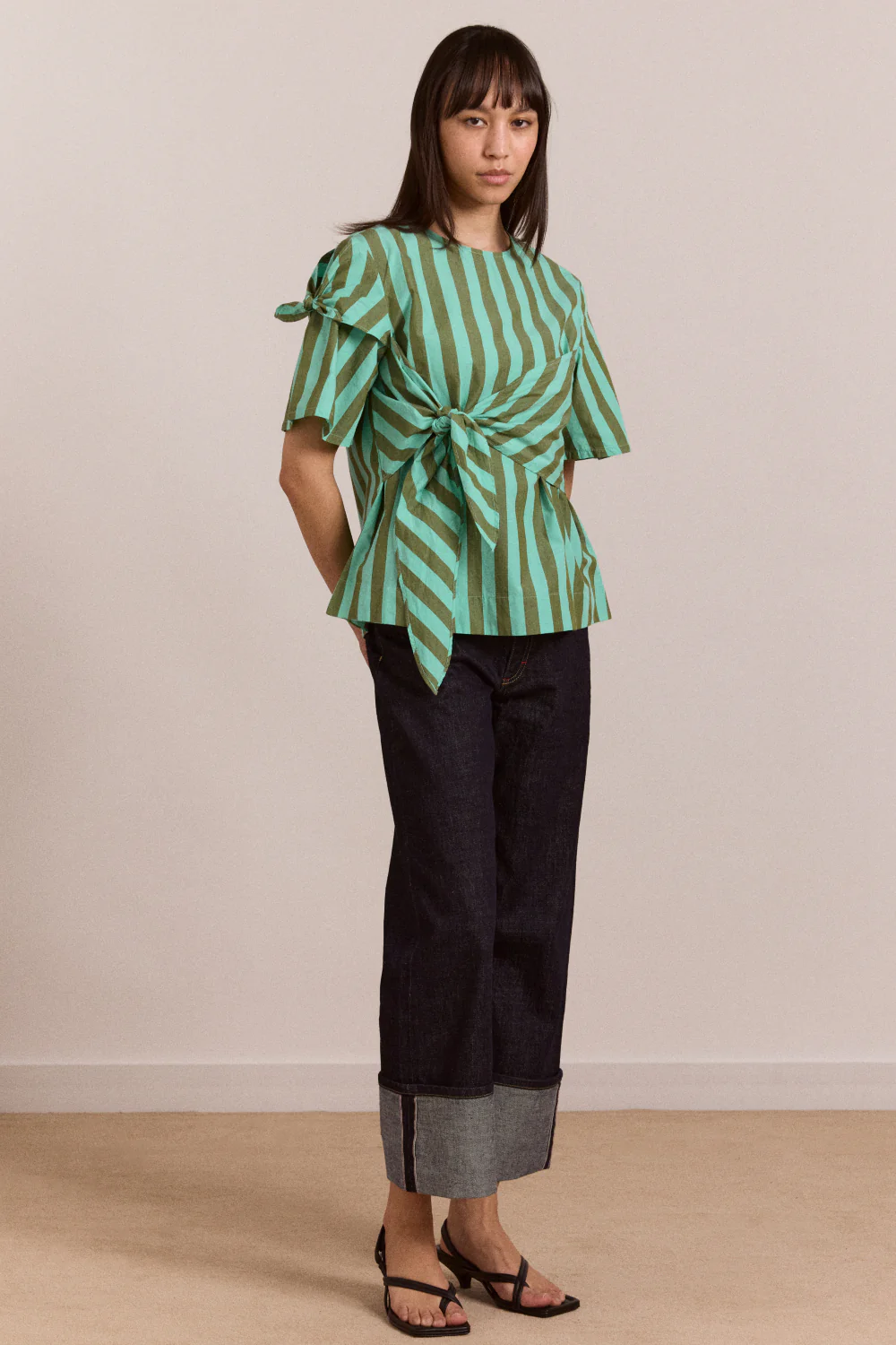1313-estelle-t-shirt-blouse-aqua-olive-stripe-4.webp Estelle T-Shirt Blouse - Aqua Olive Stripe