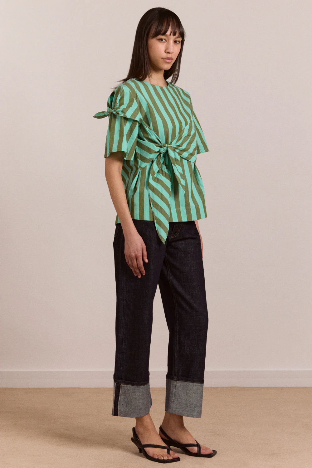1313-estelle-t-shirt-blouse-aqua-olive-stripe-5.webp Estelle T-Shirt Blouse - Aqua Olive Stripe