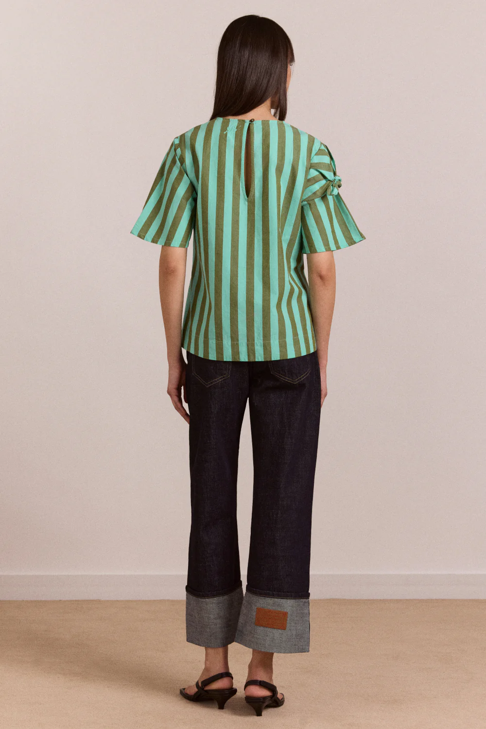 1313-estelle-t-shirt-blouse-aqua-olive-stripe-6.webp Estelle T-Shirt Blouse - Aqua Olive Stripe