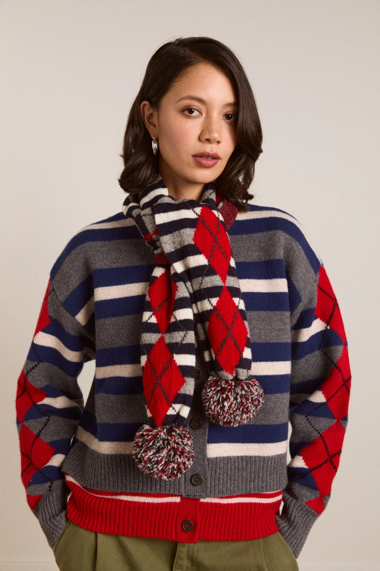 1564-pom-pom-scarf-argyle-stripe-1.webp Pom Pom Scarf - Argyle Stripe