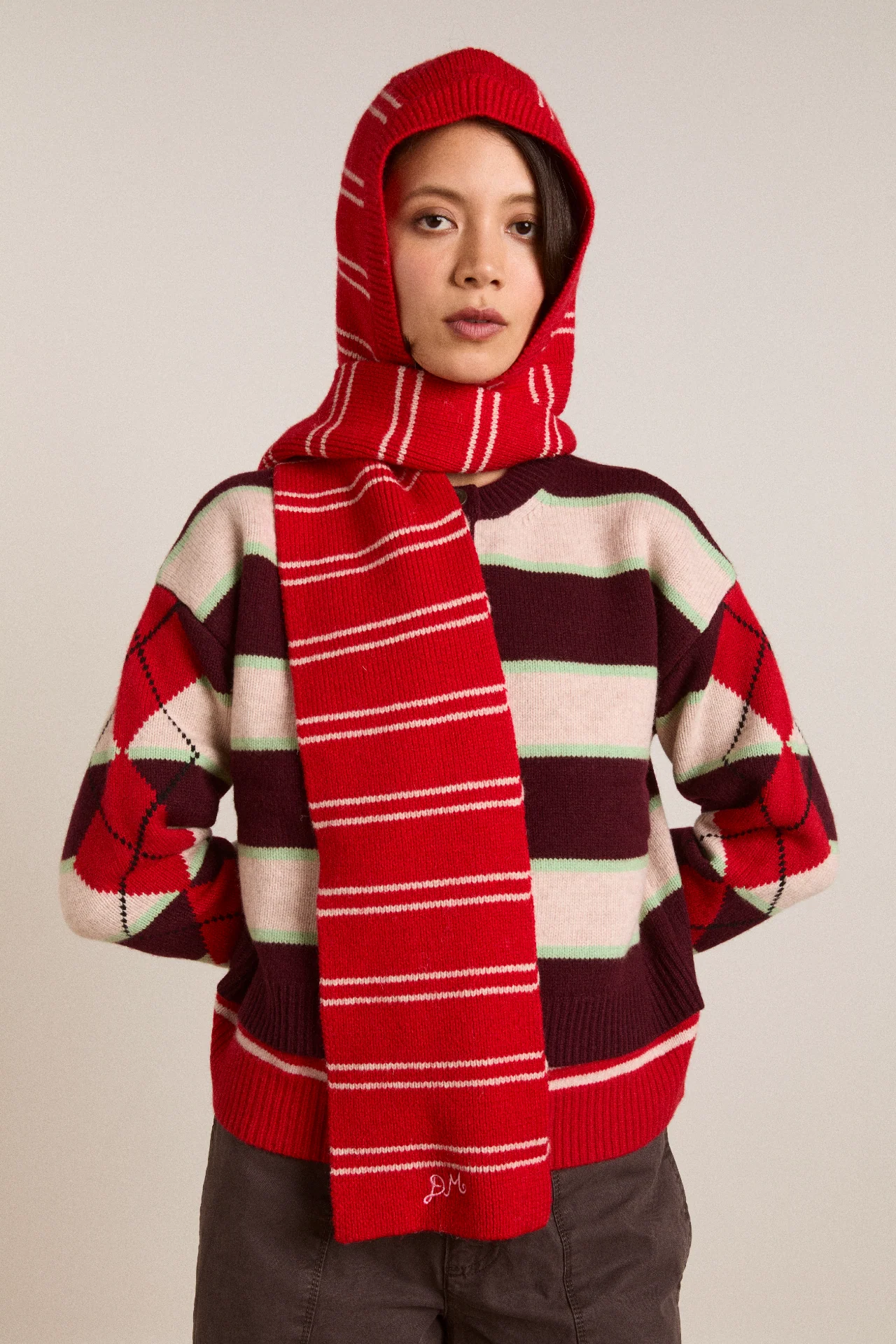 1566-hooded-scarf-red-oatmeal-stripe-1.webp Hooded Scarf - Red & Oatmeal Stripe