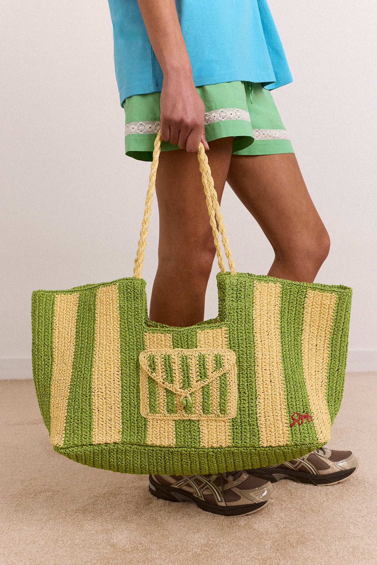 Orla Oversized Raffia Beach Bag - Apple Stripe