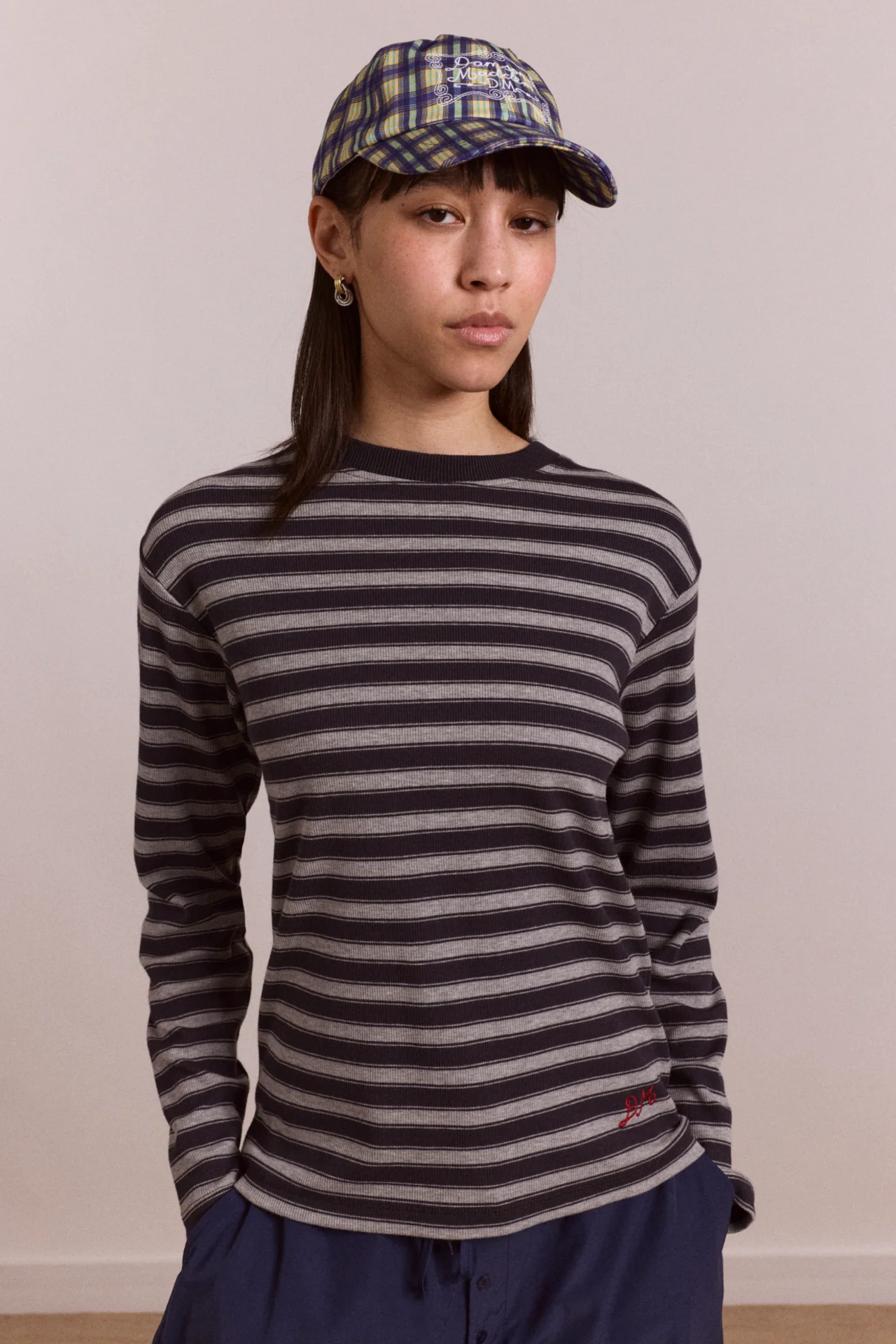 Lilah Fitted Ls Tee - Grey Marl Stripe