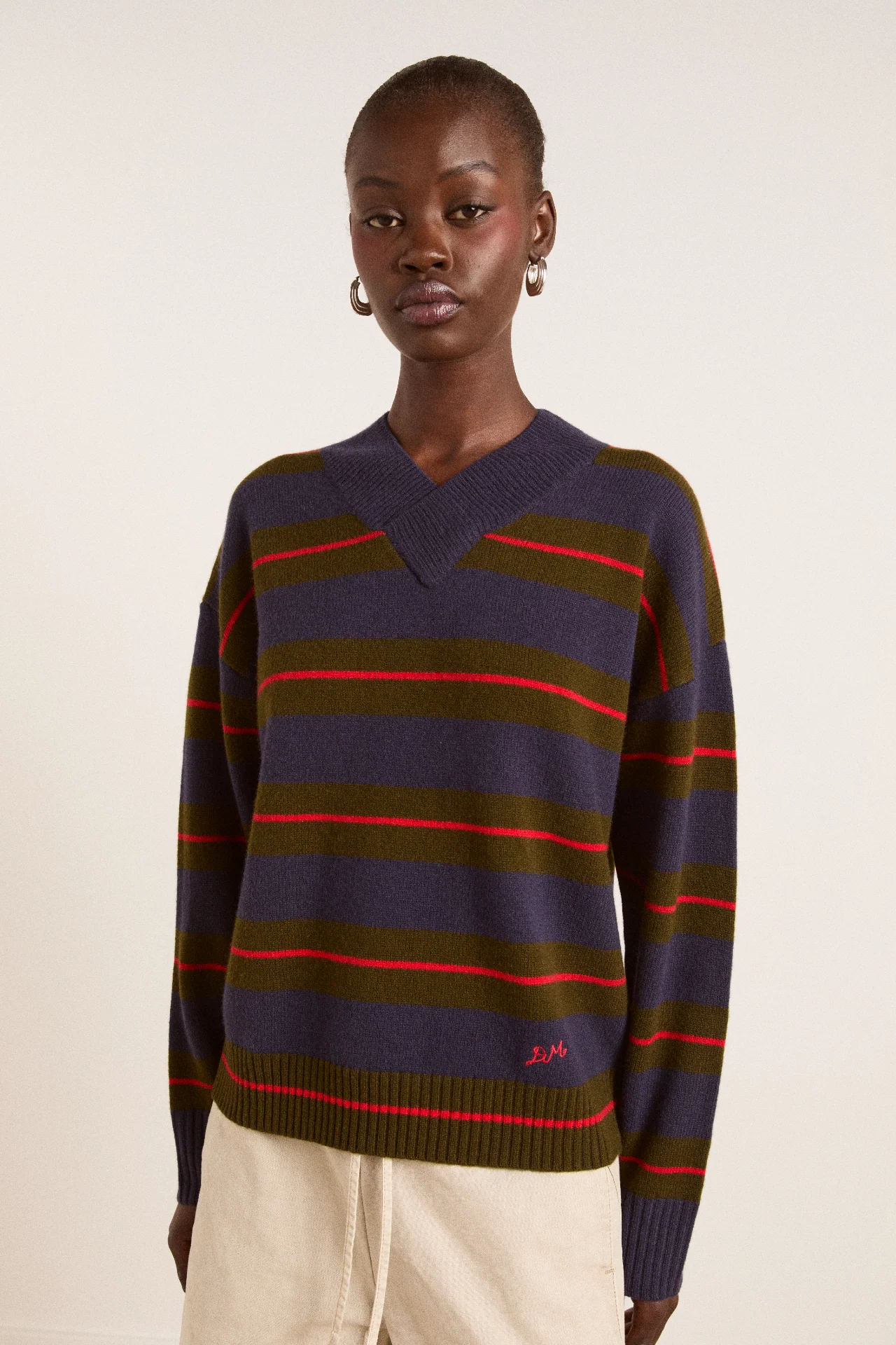 1784-odette-v-neck-merino-wool-jumper-olive-navy-stripe-1.webp Odette V-Neck Merino Wool Jumper-Olive/Navy Stripe