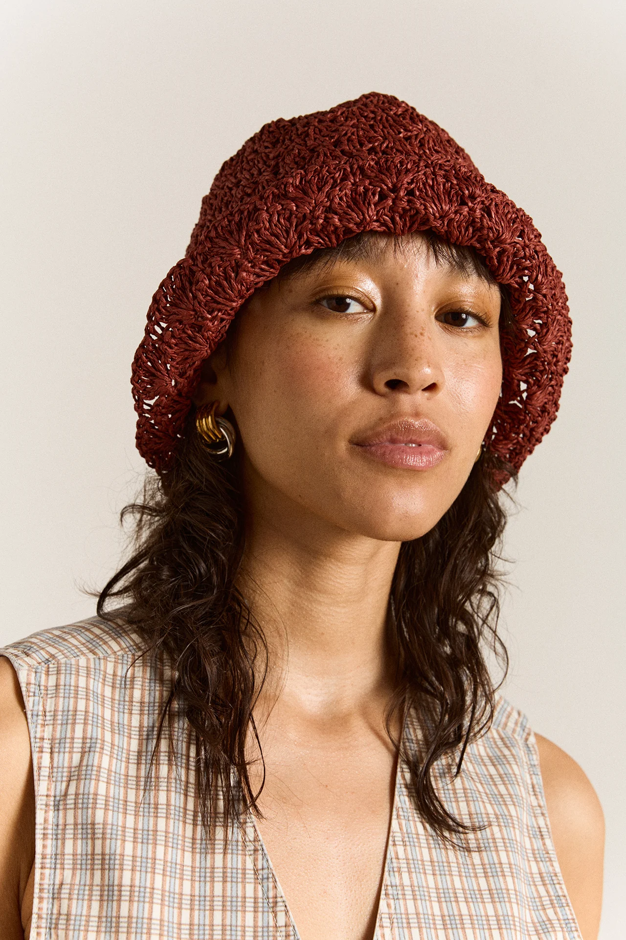 Raffia Tulip Bucket Hat - Rust