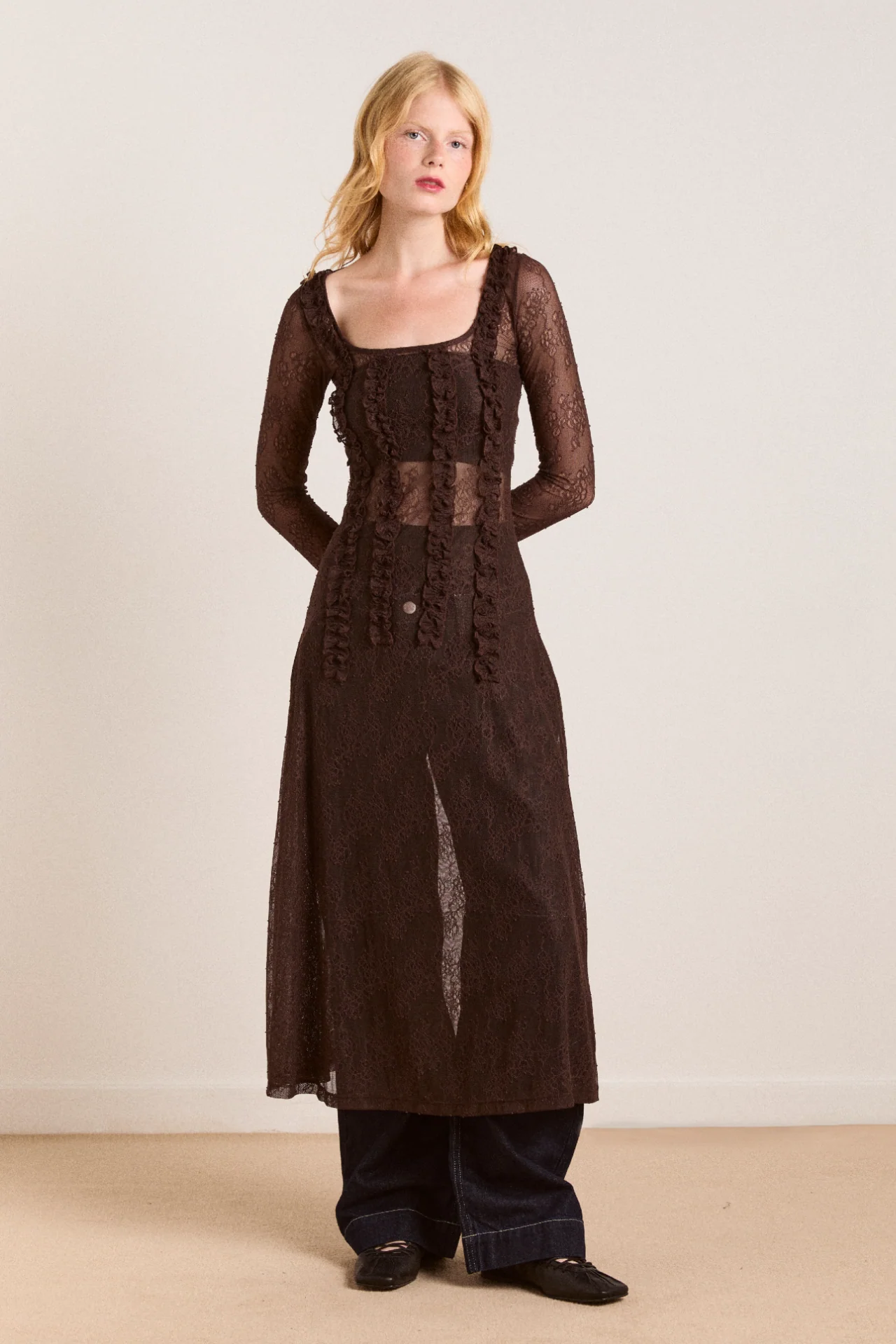 Raphi Lace Midi Dress - Coffee