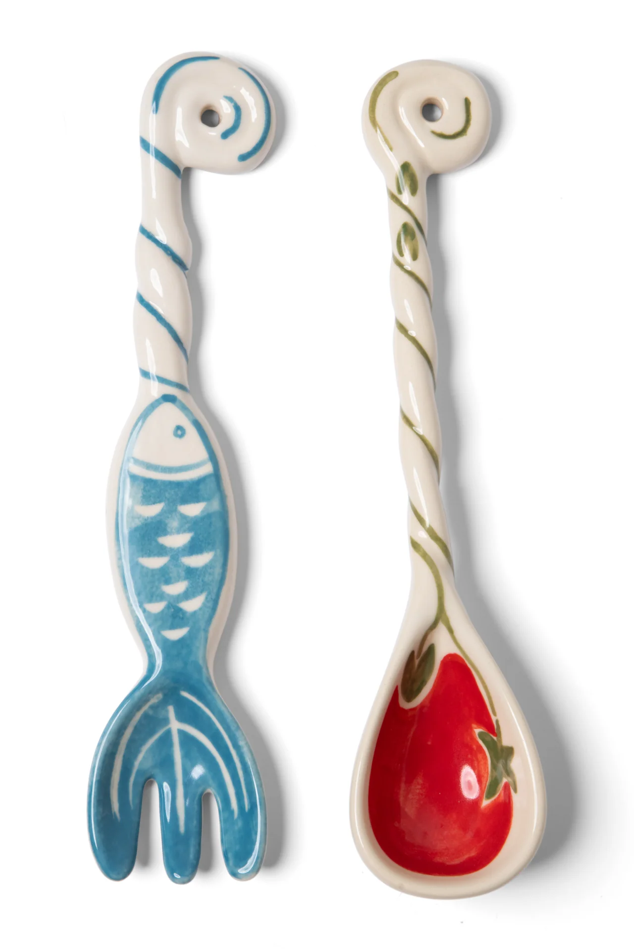 Hand Painted Ceramic Salad Servers