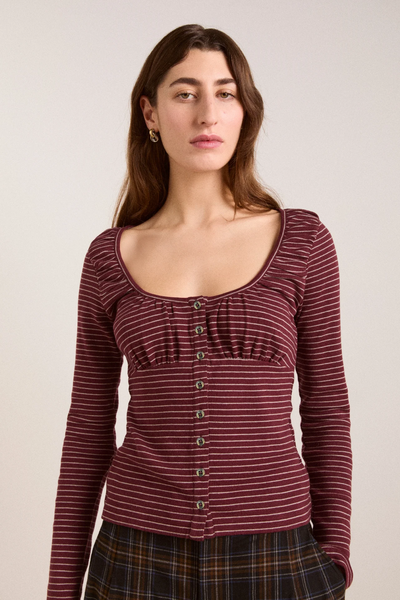 Darma Ls Top - Burg Stripe