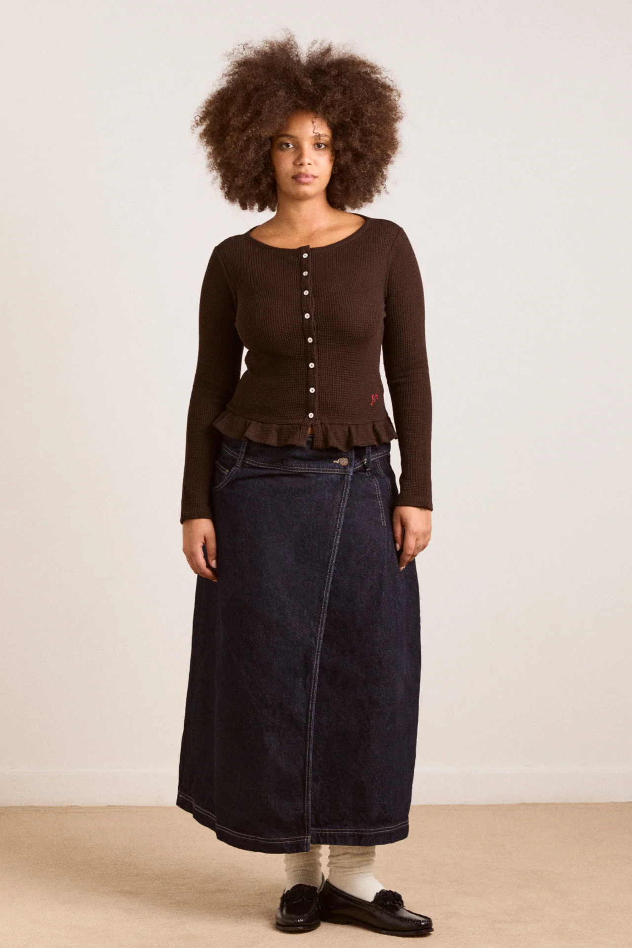 Marjorie Waffle Top - Brown