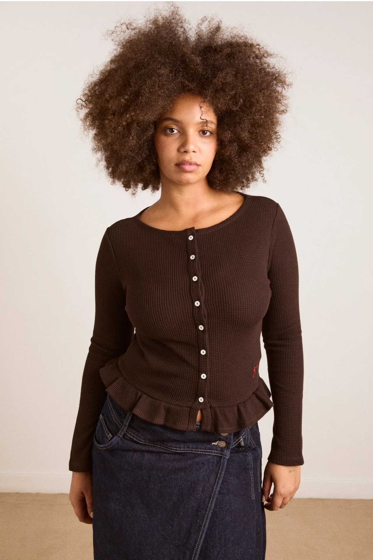 Marjorie Waffle Top - Brown
