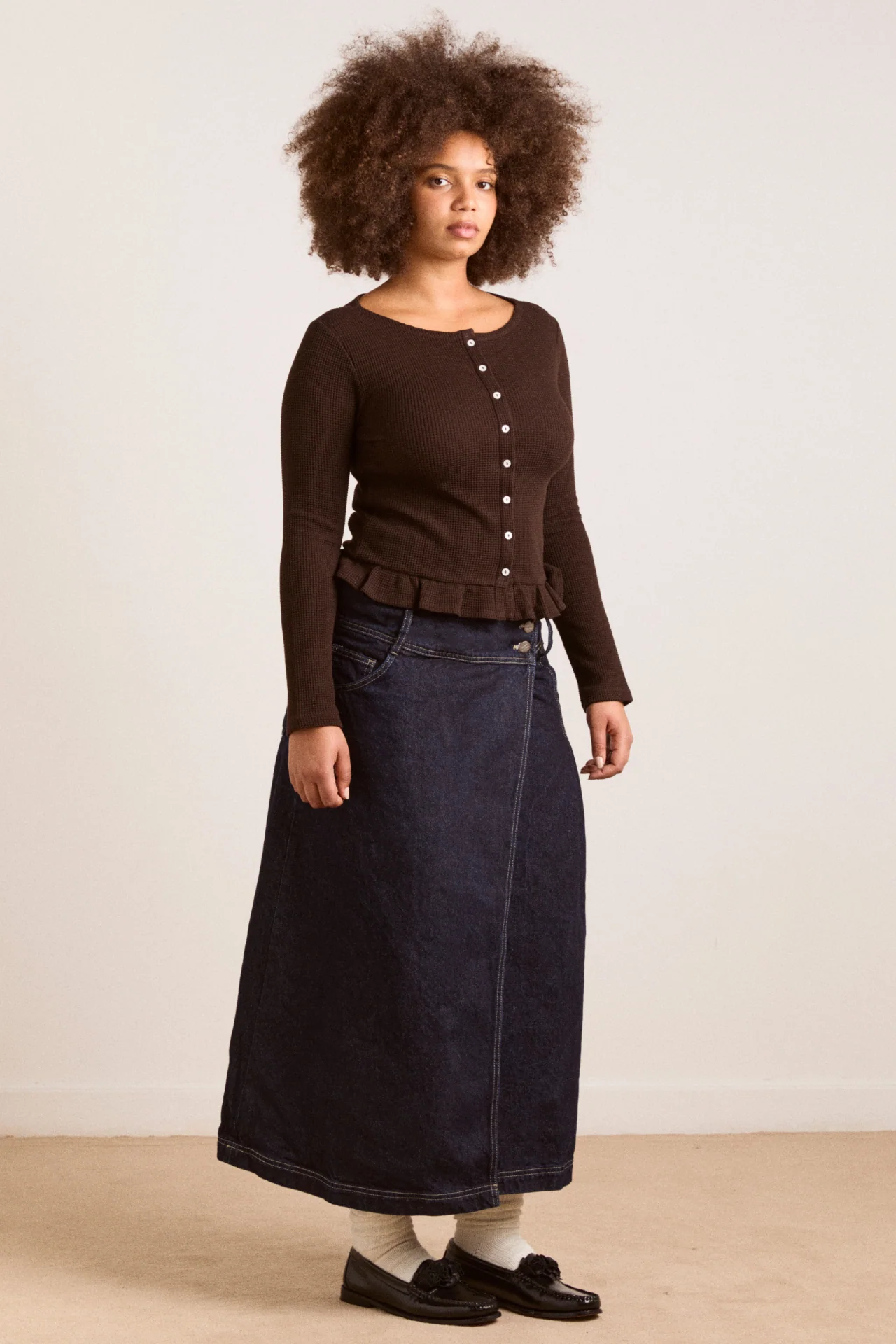 Marjorie Waffle Top - Brown