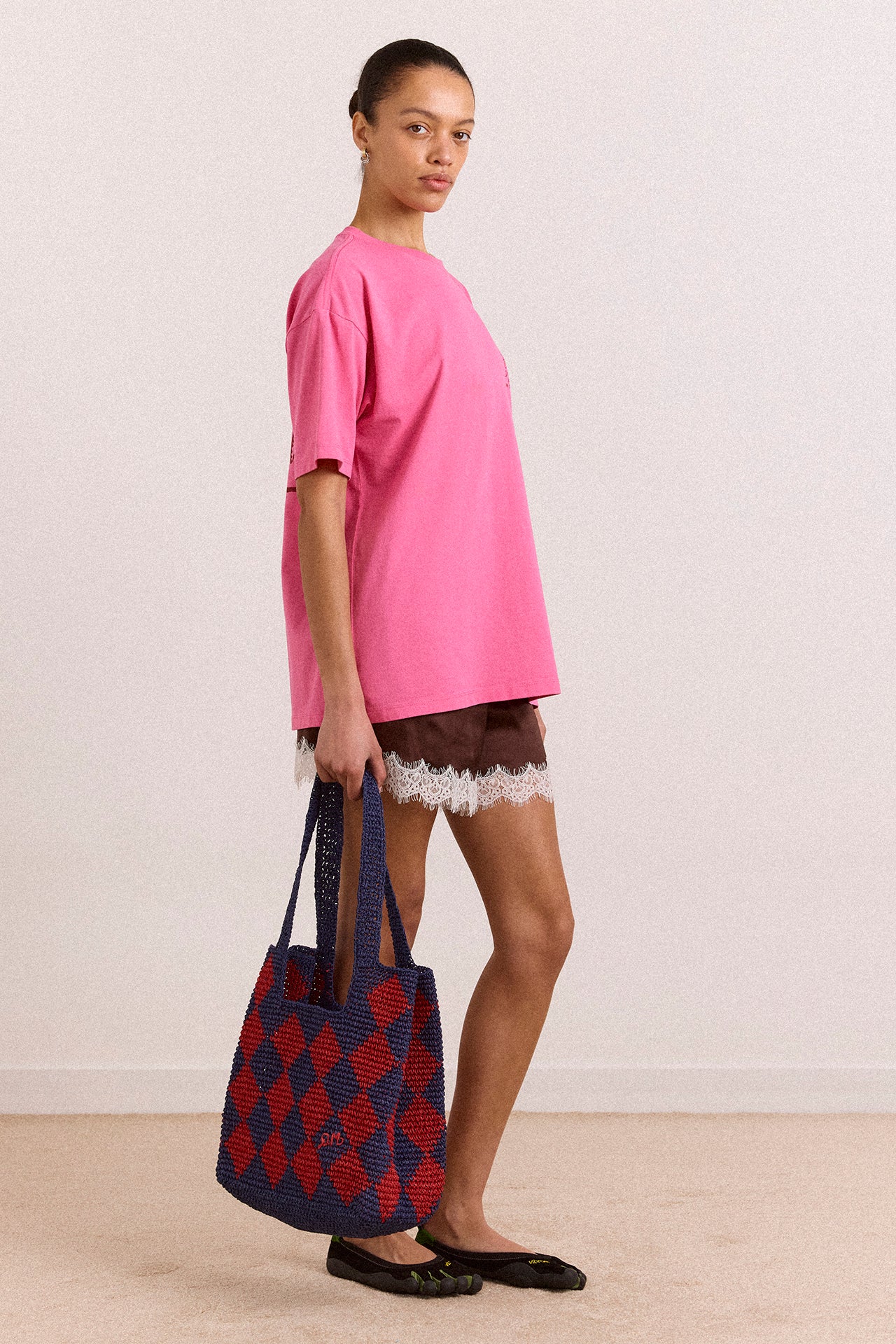 Harlequinn Raffia Tote Bag - Navy & Red
