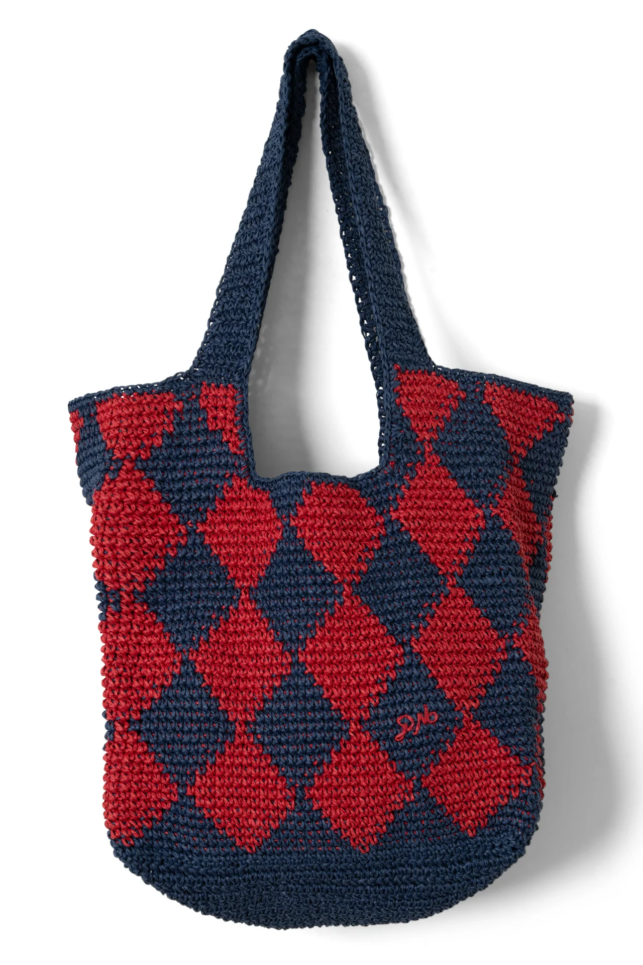Harlequinn Raffia Tote Bag - Navy & Red
