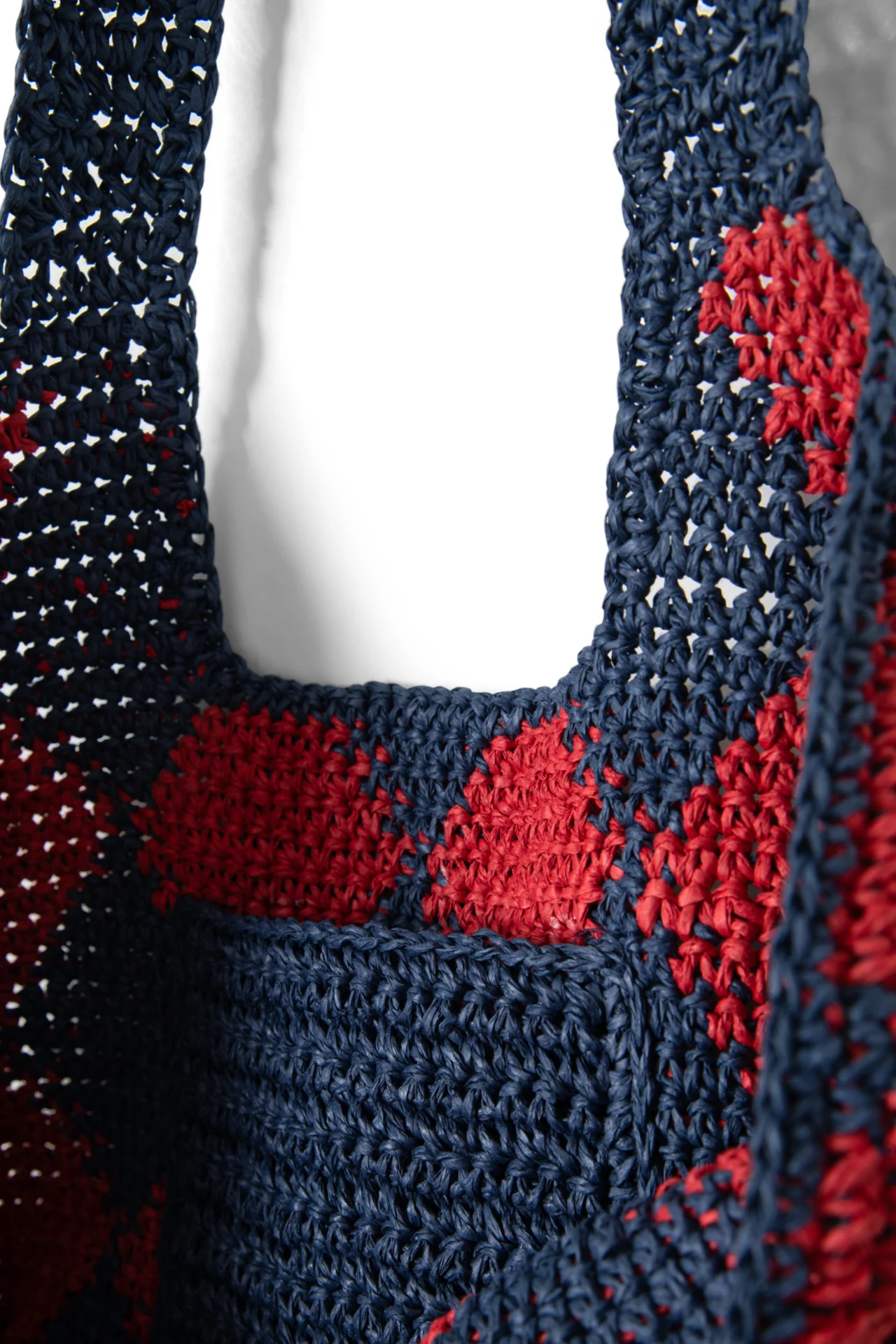 Harlequinn Raffia Tote Bag - Navy & Red