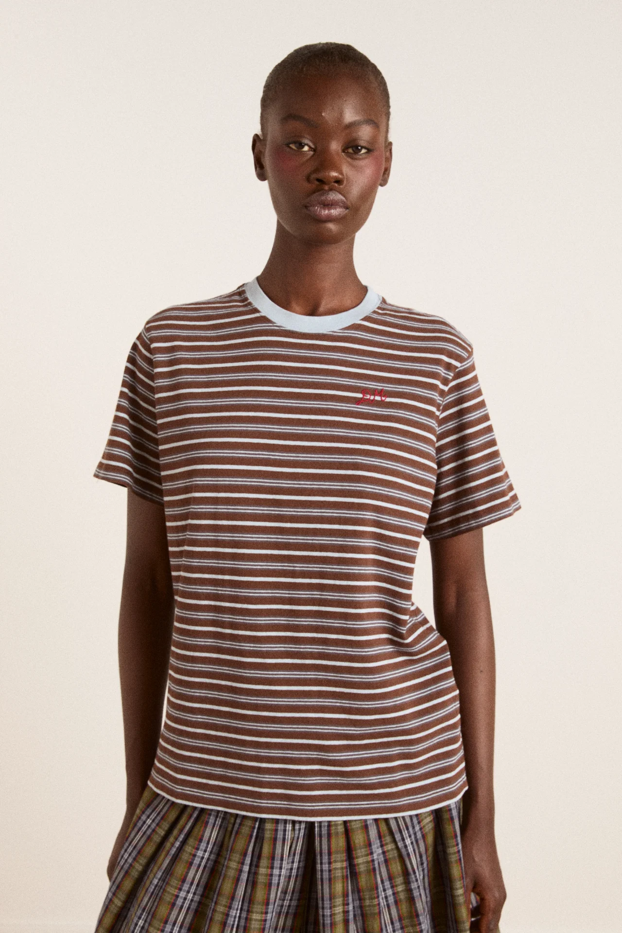 Ariel Relaxed Ss Tee - Brown/Blue Stripe