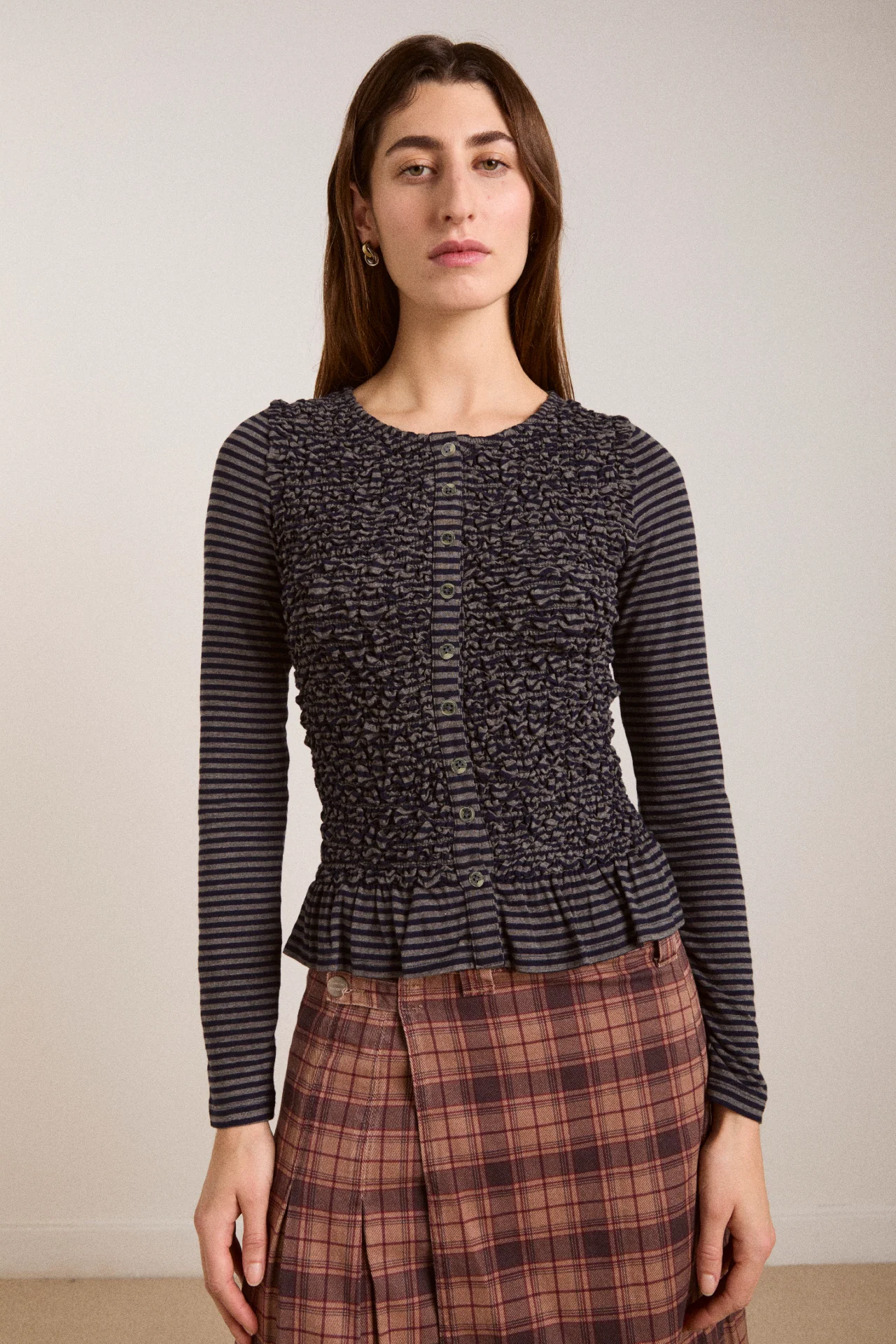 Peggy Smocked Cardi - Blue Stripe