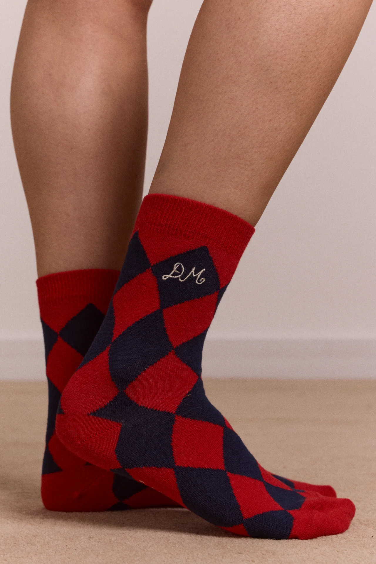 40-calf-length-socks-navy-red-harlequin-2.webp Calf Length Socks - Navy & Red Harlequin