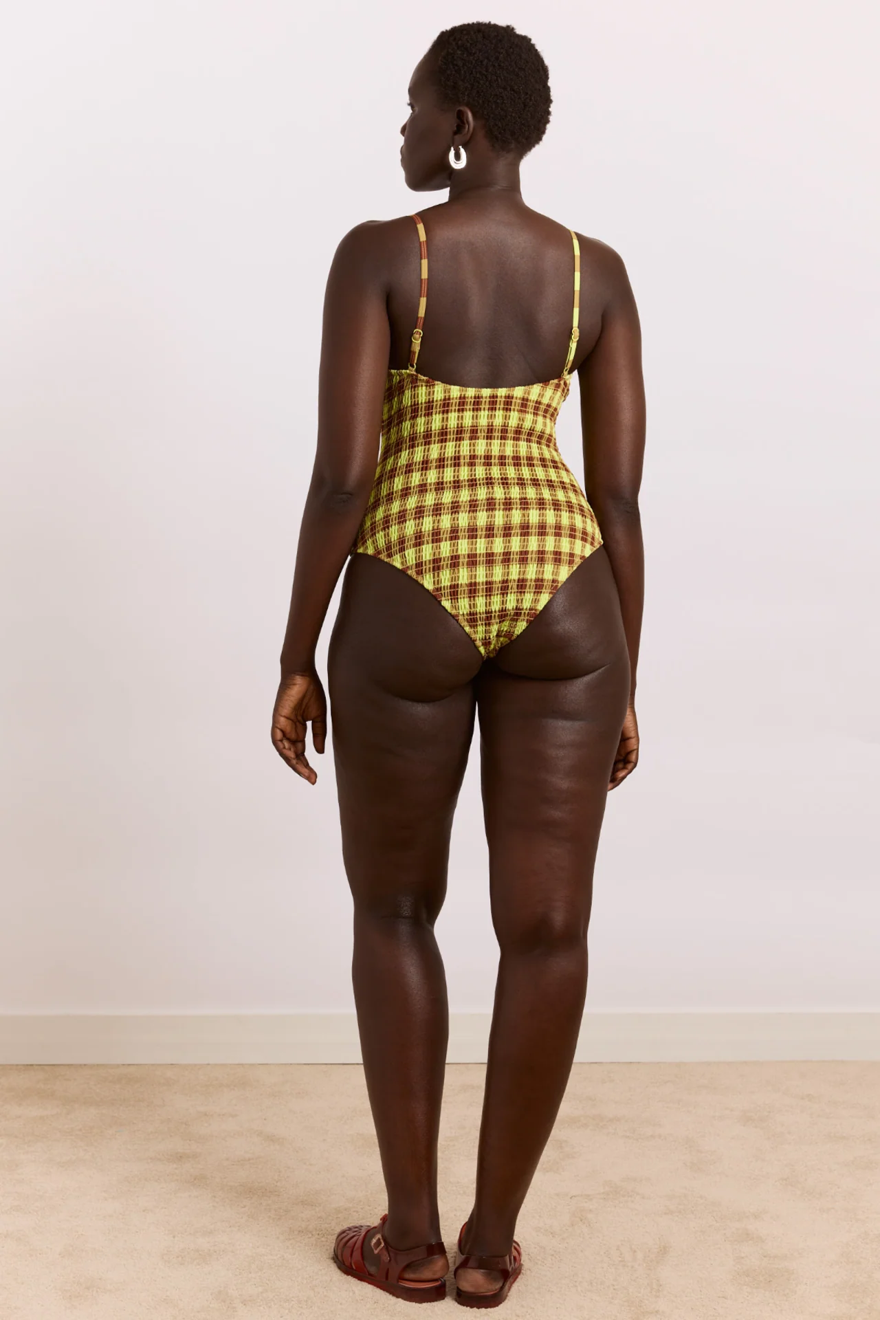 Lilibet Swimsuit - Green & Choc Gingham Print