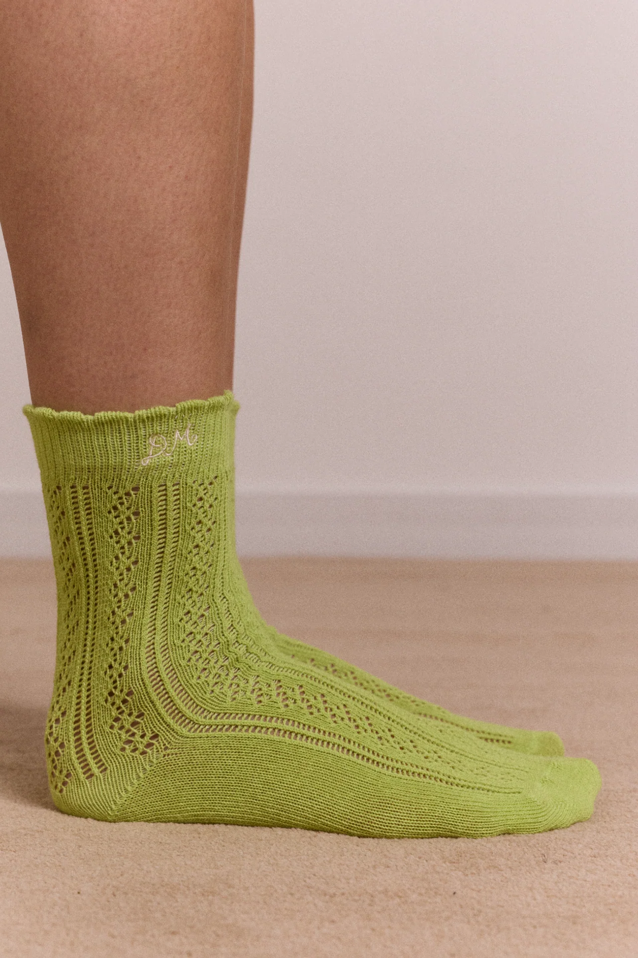 Calf Length 2 Pack Pointelle Socks- Celery & Aqua