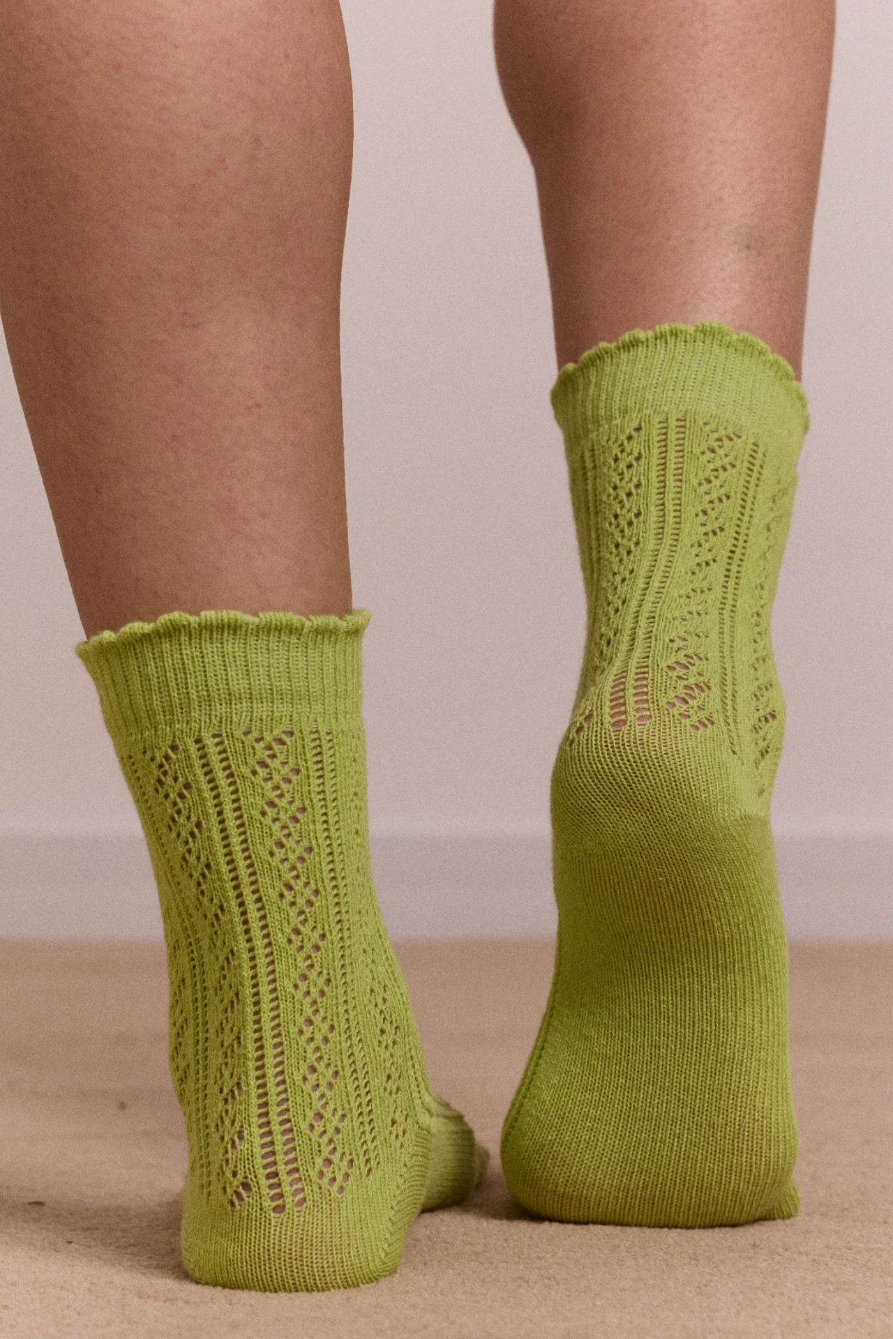 Calf Length 2 Pack Pointelle Socks- Celery & Aqua