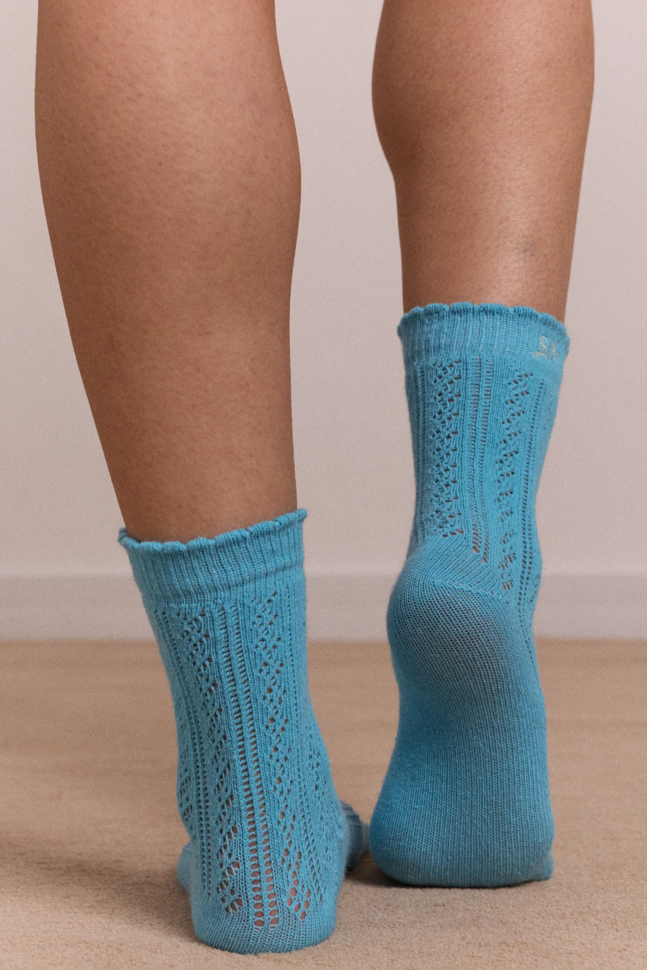 Calf Length 2 Pack Pointelle Socks- Celery & Aqua