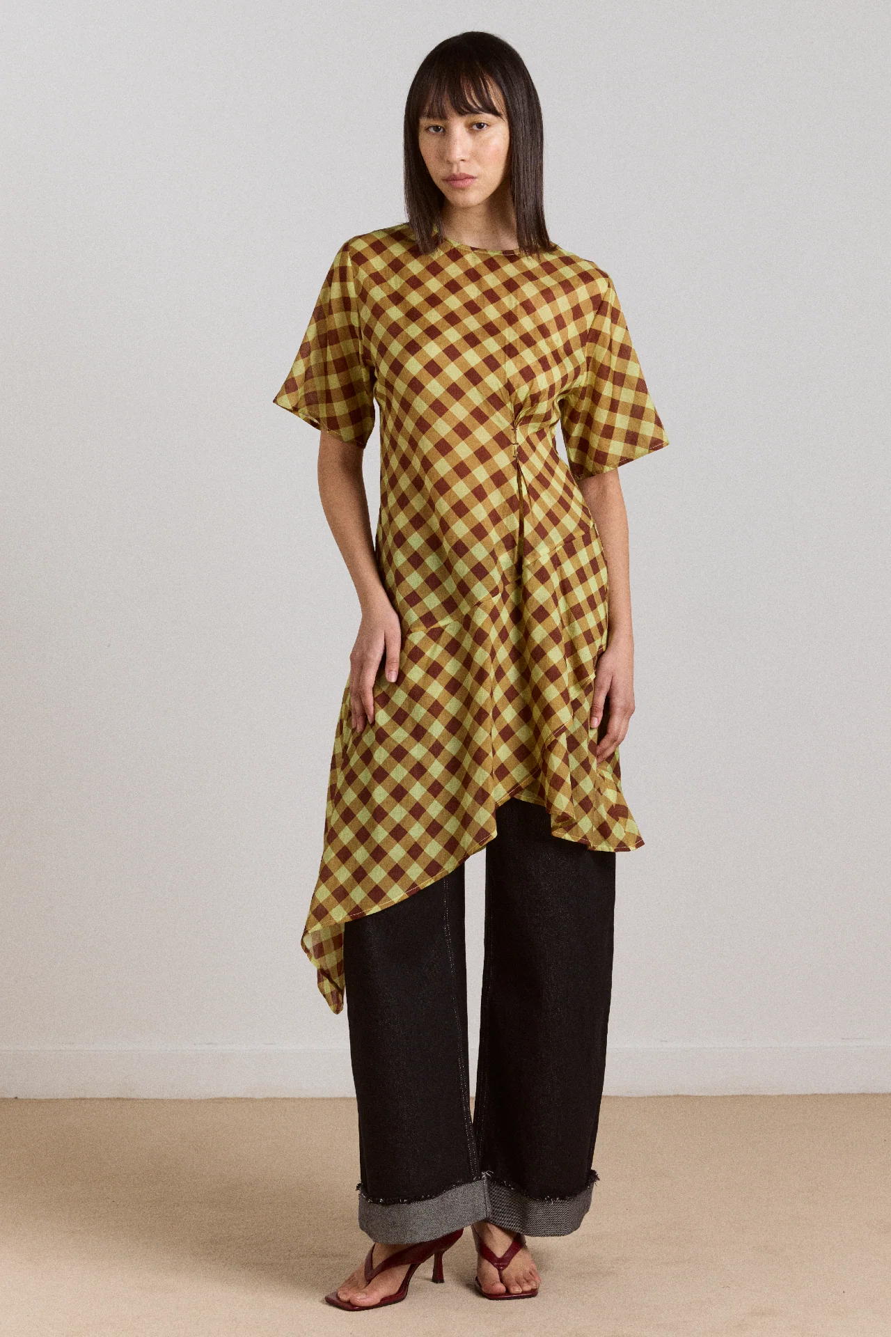 Harmony Sheer Midi Dress - Choc Avo Gingham