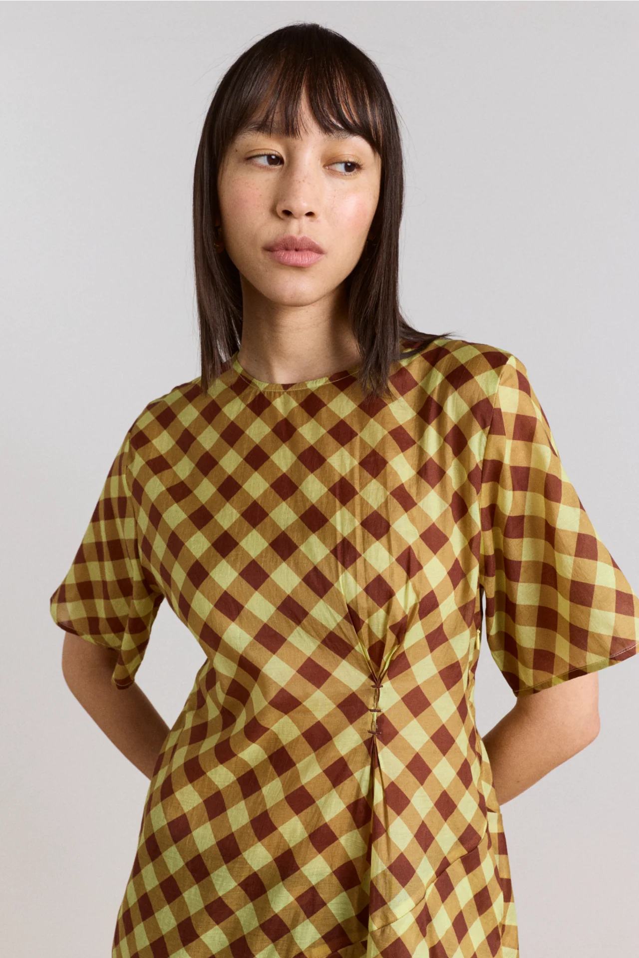 Harmony Sheer Midi Dress - Choc Avo Gingham