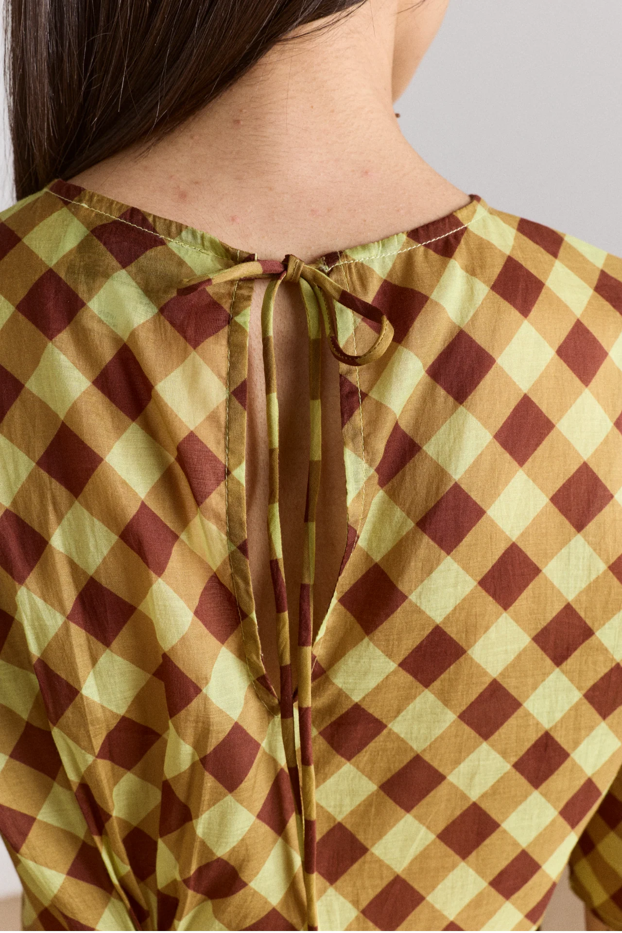 Harmony Sheer Midi Dress - Choc Avo Gingham