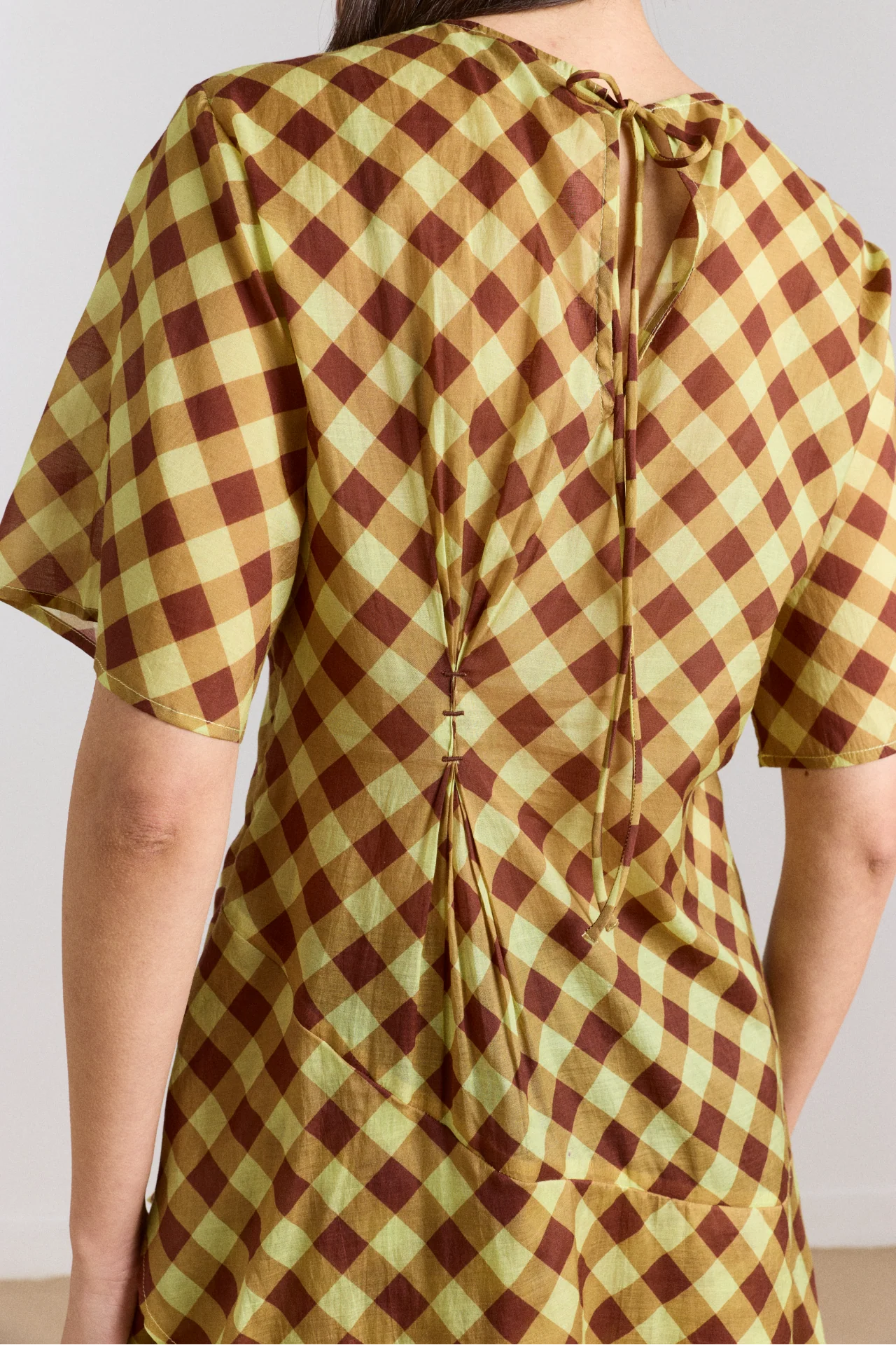 Harmony Sheer Midi Dress - Choc Avo Gingham