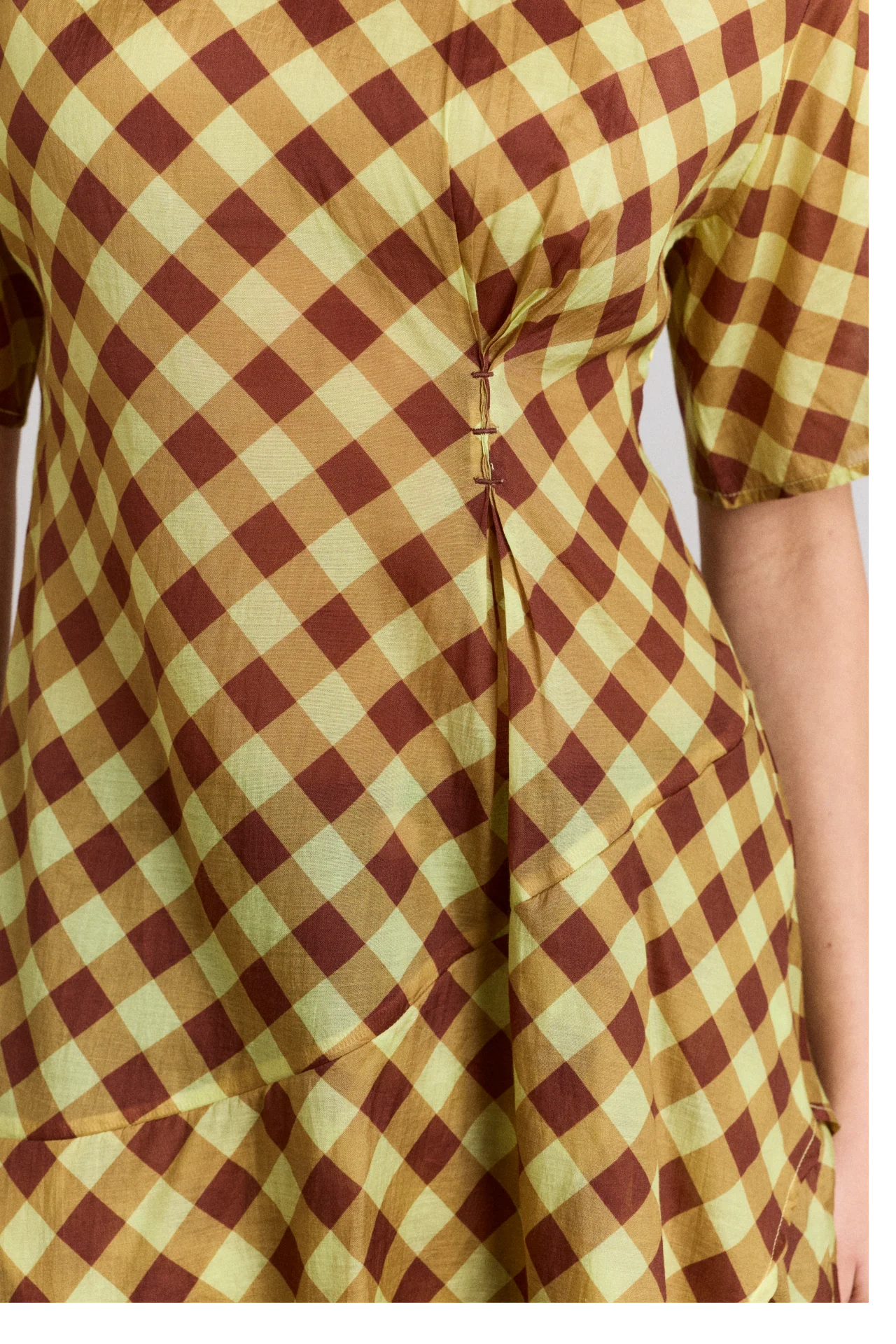 Harmony Sheer Midi Dress - Choc Avo Gingham
