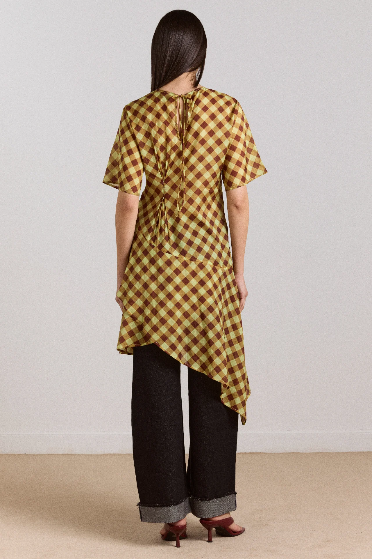 Harmony Sheer Midi Dress - Choc Avo Gingham