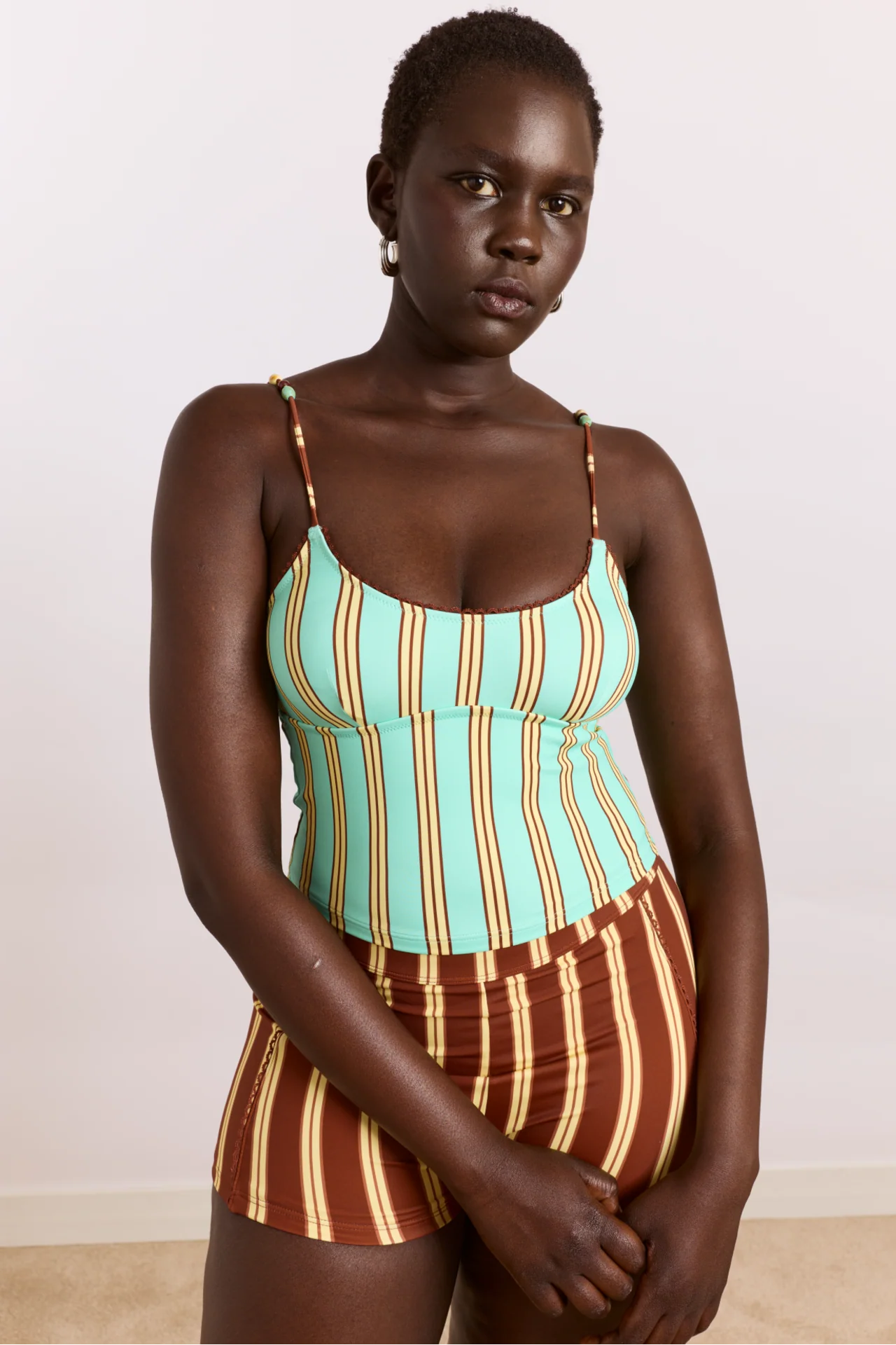 Trudi Boy Short - Brown Stripe Print