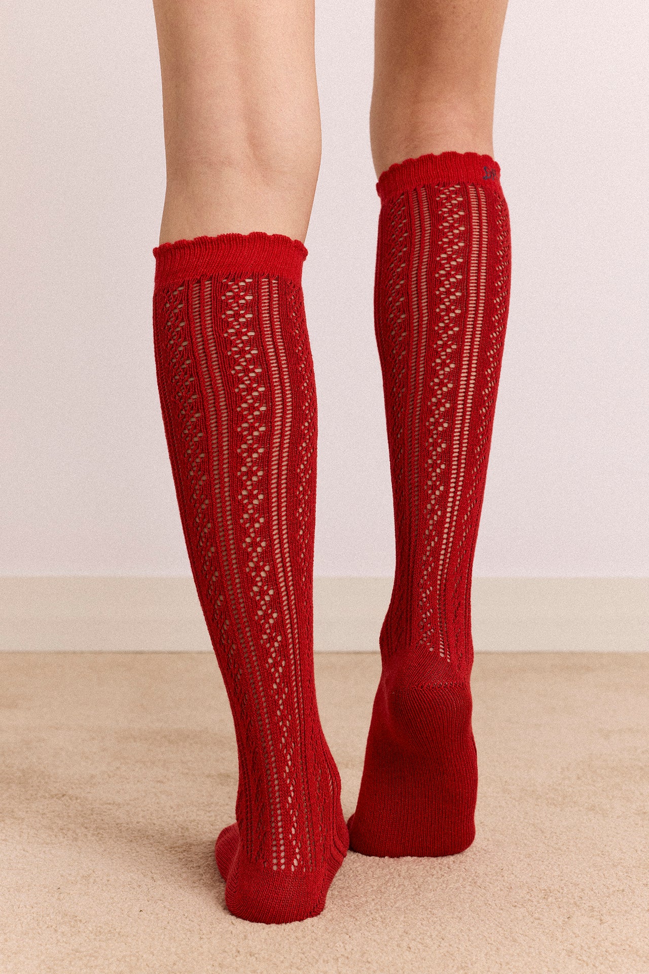 Knee High Pointelle Socks - Red
