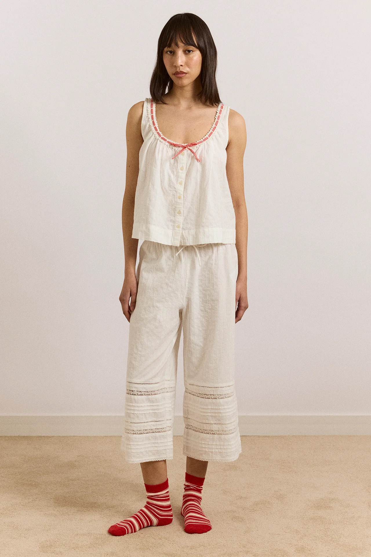 Elodie Cami - White With Red Gingham Tie
